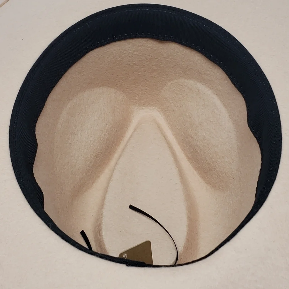 NWT BEIGE 100% WOOL FEDORA HAT WOMEN OS BOHO FESTIVAL WIDE BRIM